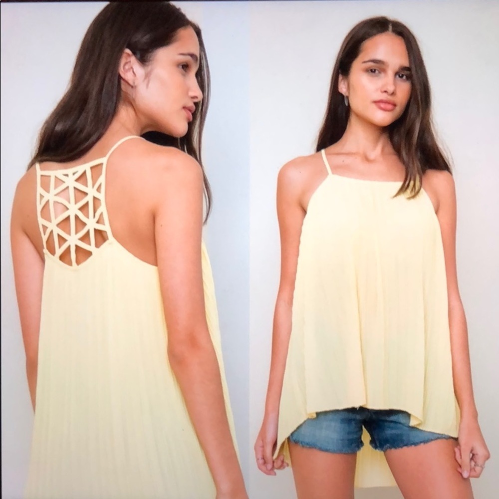 Butter yellow cami top with pleats.